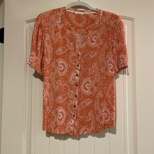 Orange Paisley Button-Up Women's Top